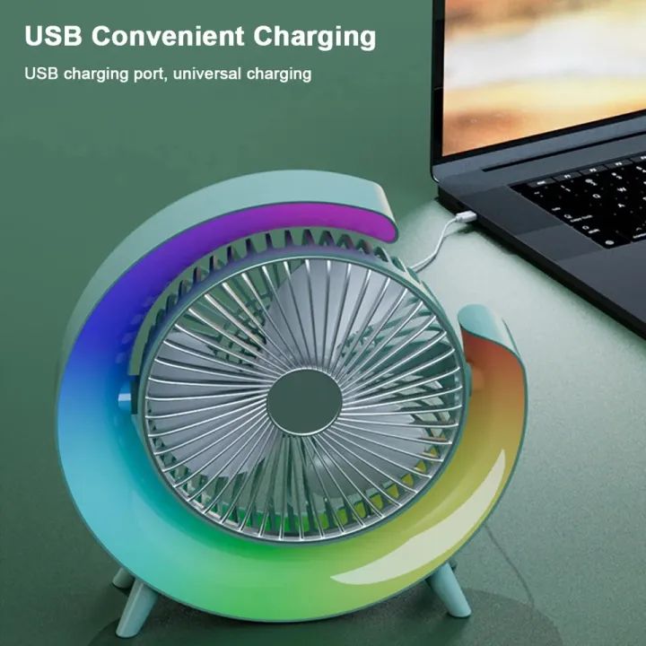 USB Charging Colorful Running Horse Lamp Standing Fan Portable Charging Small Fan Loop Silent Low Noise Atmosphere