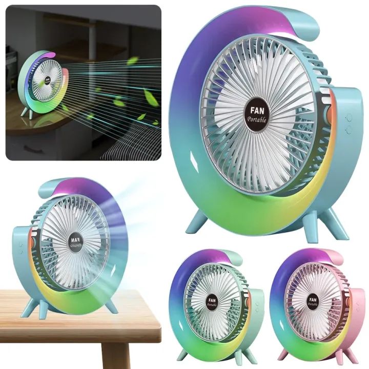 USB Charging Colorful Running Horse Lamp Standing Fan Portable Charging Small Fan Loop Silent Low Noise Atmosphere
