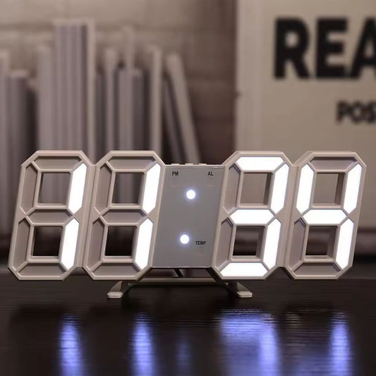 3D LED Digital Alarm Clock Three Dimensional Wall Clock Hanging Watch Table Calendar Thermometer Electronic Clock Furnishings