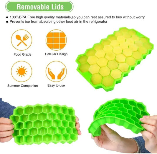 37 Cavity Ice Cube Mould Tray For Freezer Silicone Shape Honeycomb Chocolate Cake Maker Ice Trays For Chilled Drinks Reusable Multicolor