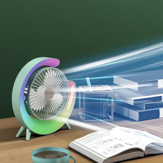 USB Charging Colorful Running Horse Lamp Standing Fan Portable Charging Small Fan Loop Silent Low Noise Atmosphere