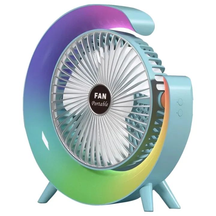 USB Charging Colorful Running Horse Lamp Standing Fan Portable Charging Small Fan Loop Silent Low Noise Atmosphere